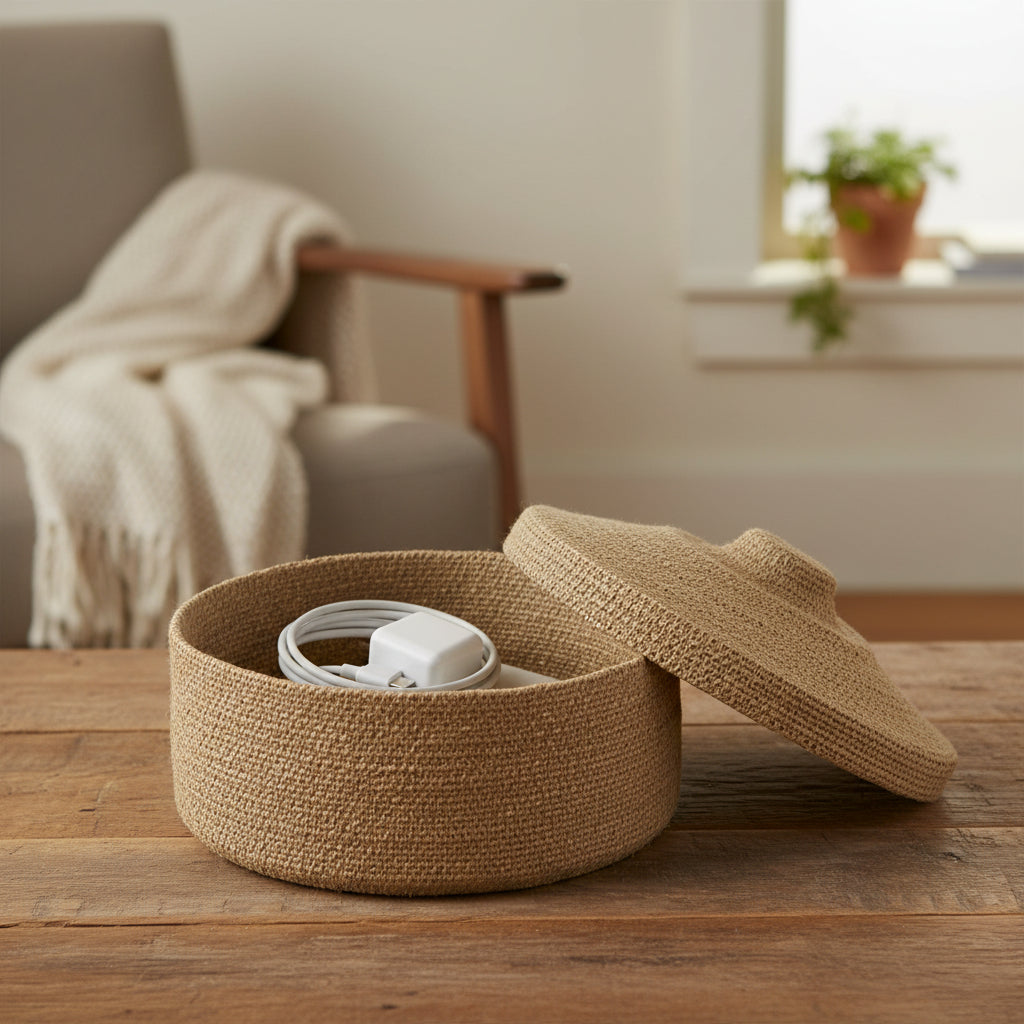 Seagrass Natural Lidded Round Basket