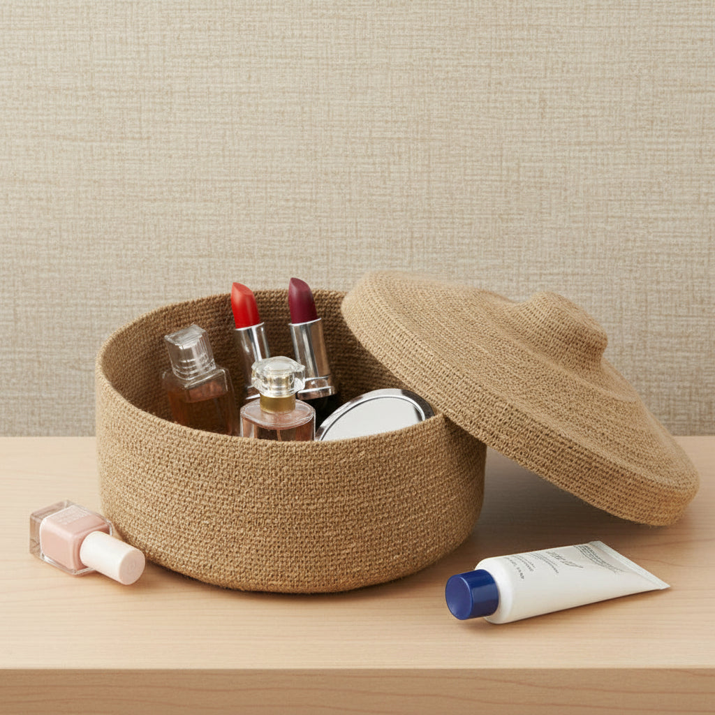 Seagrass Natural Lidded Round Basket