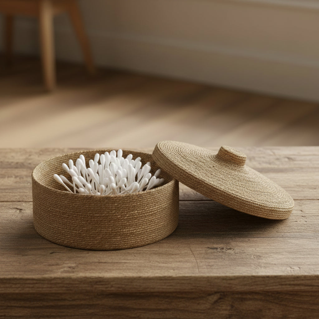 Seagrass Natural Lidded Round Basket