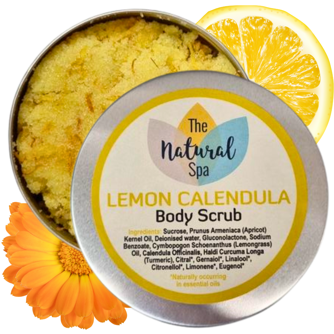 Lemon Calendula Body Scrub | Natural Exfoliating Sugar Scrub for Smooth, Glowing Skin | Vegan, Plastic-Free Skincare | 3 Size Options 🌿 Organic