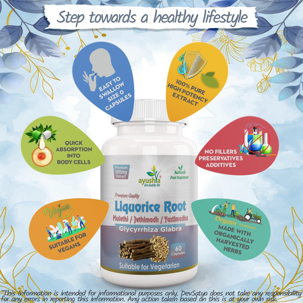 Through the window Ayushya Liquorice Capsules (Mulethi) Throat & Digestive Comfort Support - Vegan, Gluten Free, Non-GMO, 60 Capsules - Capsule
