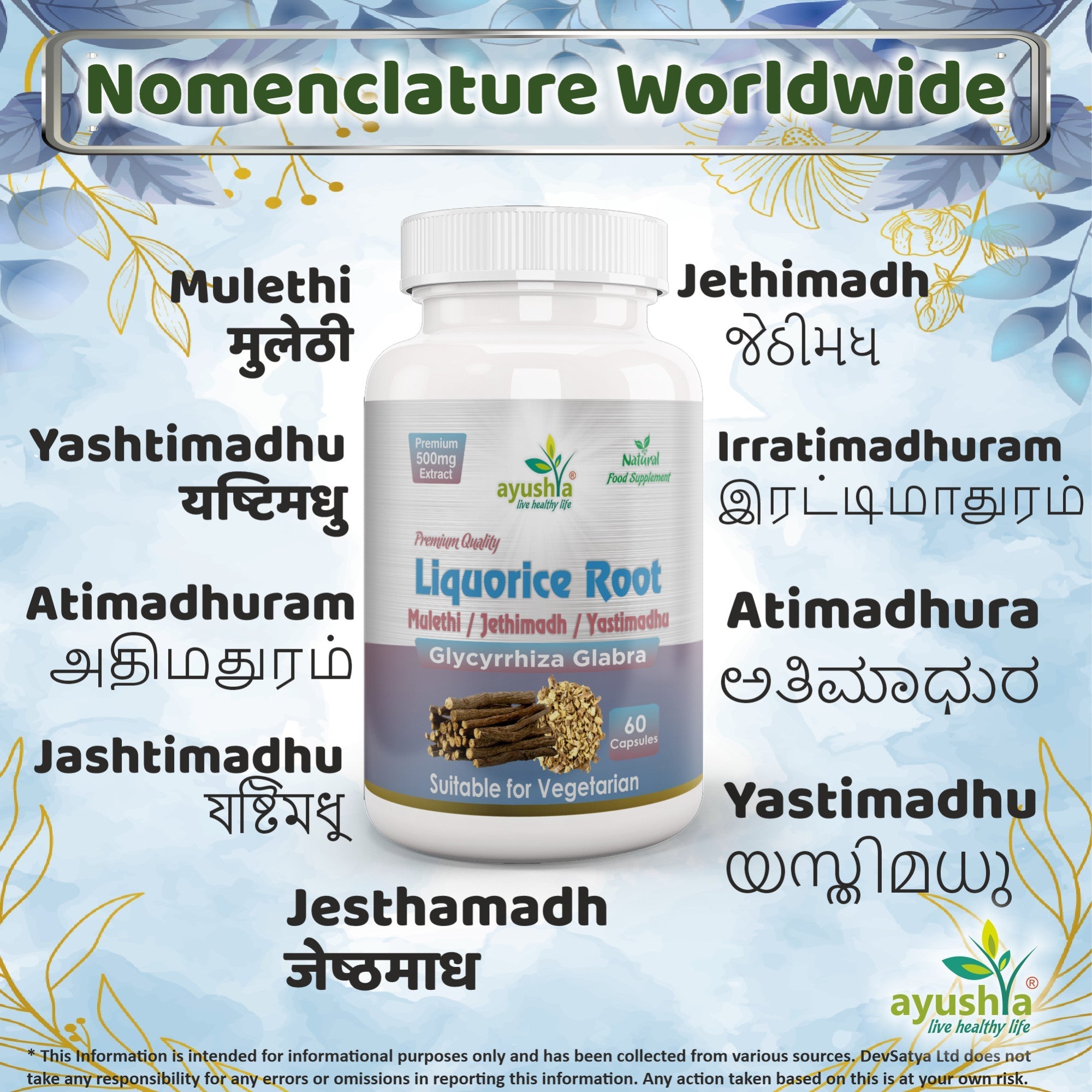 Through the window Ayushya Liquorice Capsules (Mulethi) Throat & Digestive Comfort Support - Vegan, Gluten Free, Non-GMO, 60 Capsules - Capsule