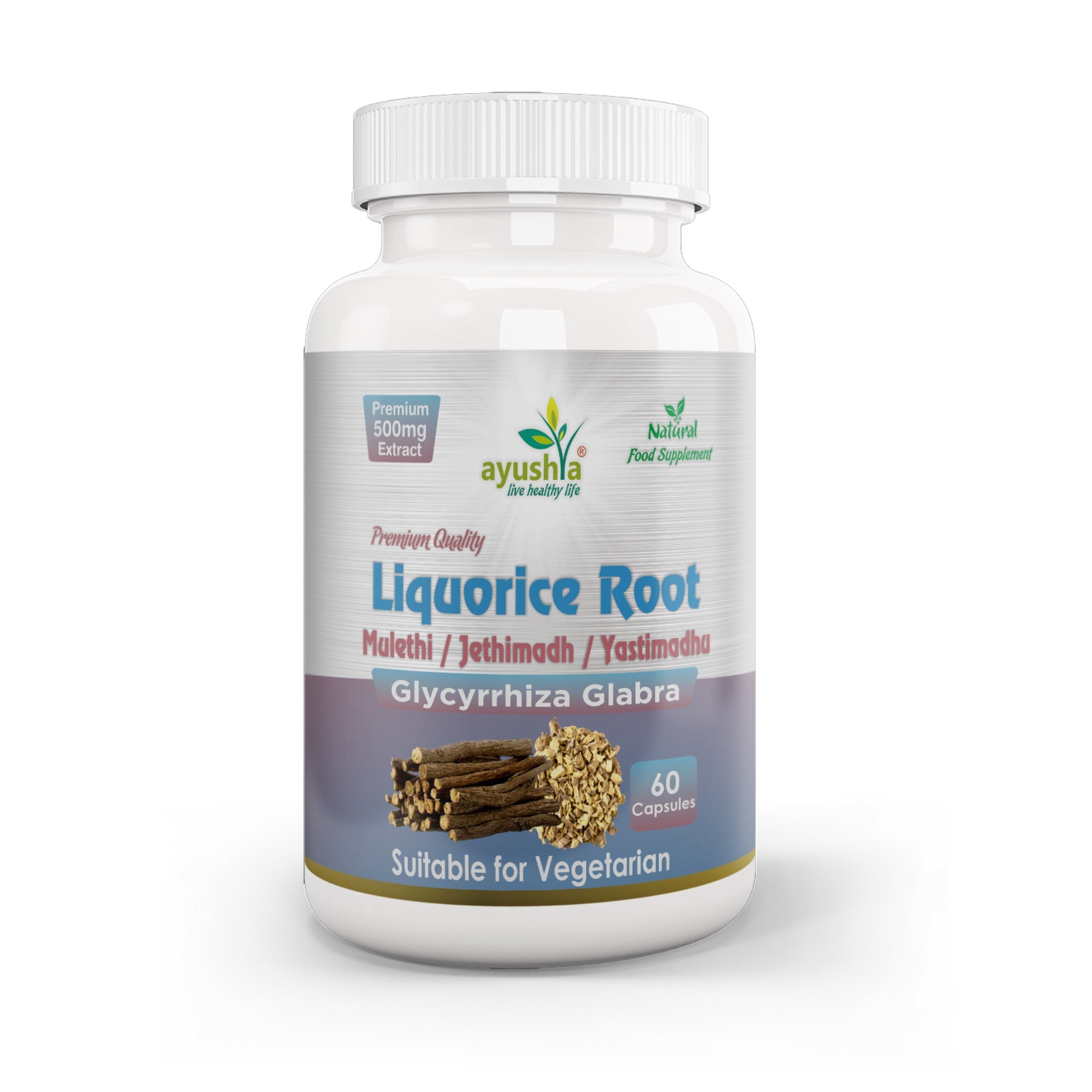 Through the window Ayushya Liquorice Capsules (Mulethi) Throat & Digestive Comfort Support - Vegan, Gluten Free, Non-GMO, 60 Capsules - Capsule
