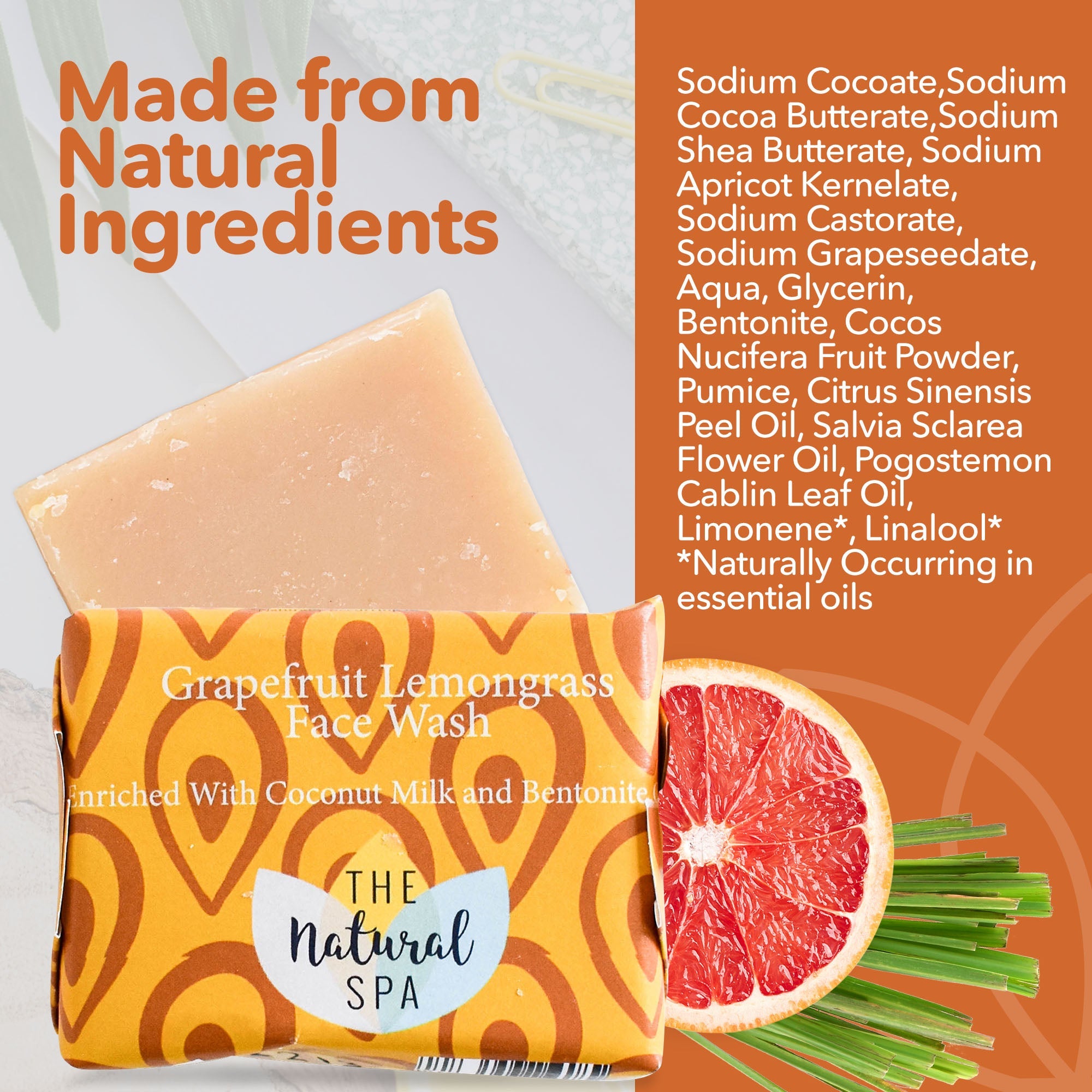 Grapefruit Lemongrass Face Wash Bar | Natural Facial Cleanser for Fresh, Glowing Skin | Vegan, Plastic-Free Skincare 🌿