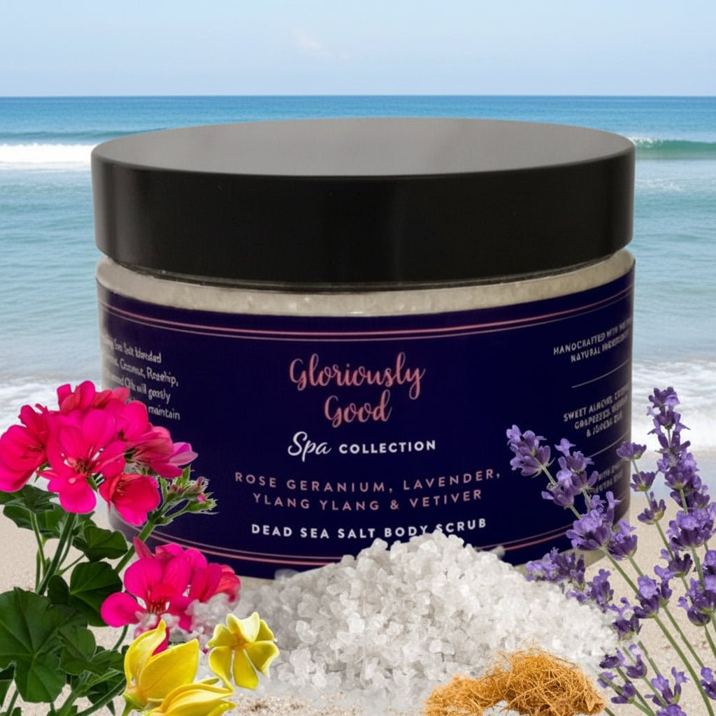 Through the window Rose Geranium, Lavender, Ylang Ylang & Vetiver Dead Sea Salt Body Scrub - n/a