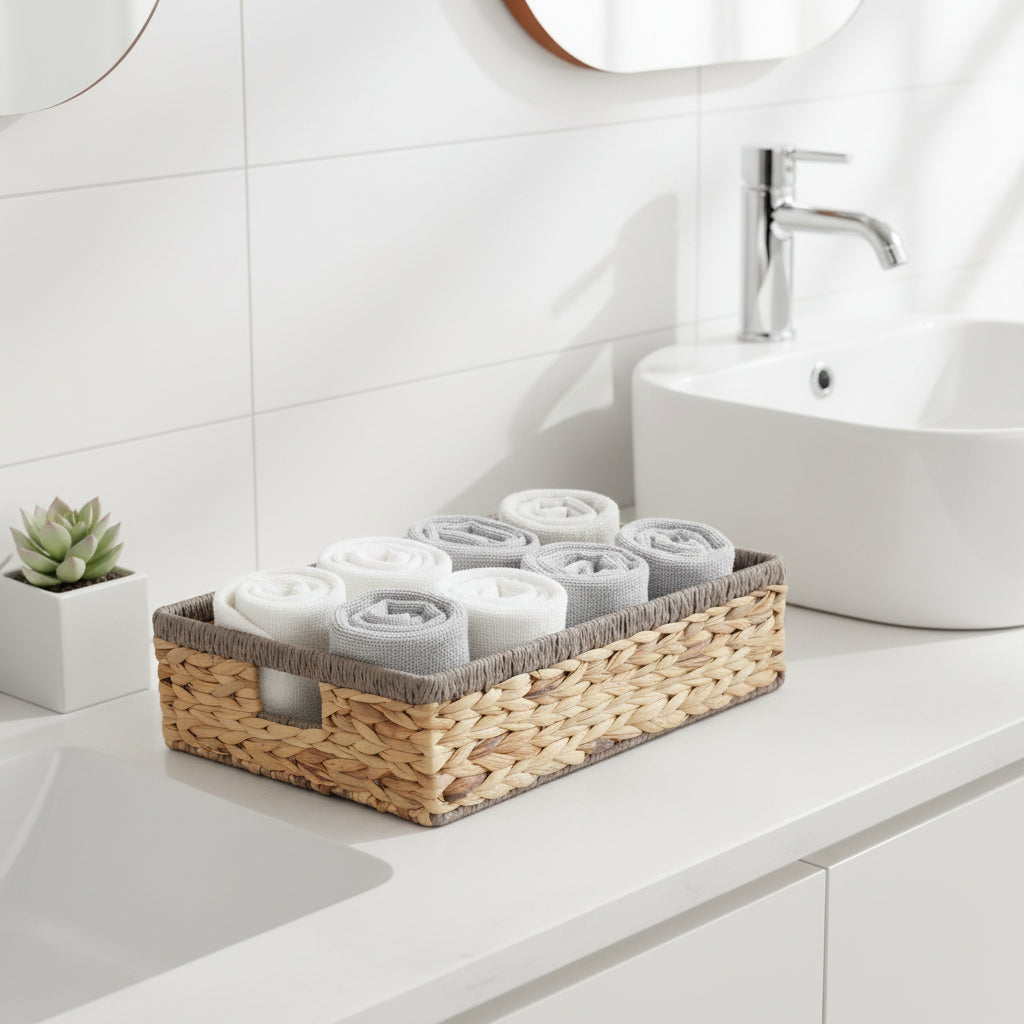 Grey Rope Border Rectangular Water Hyacinth Tray
