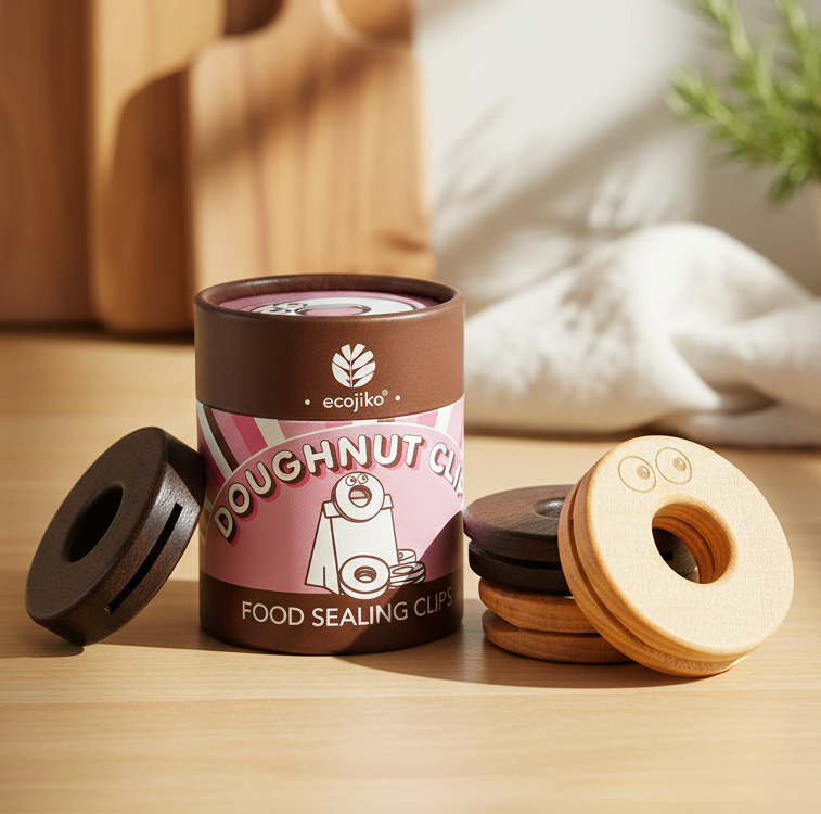 Natural Wooden 'Doughnut' Food Clips | Beech Wood & Walnut Food Packaging Sealing Clips