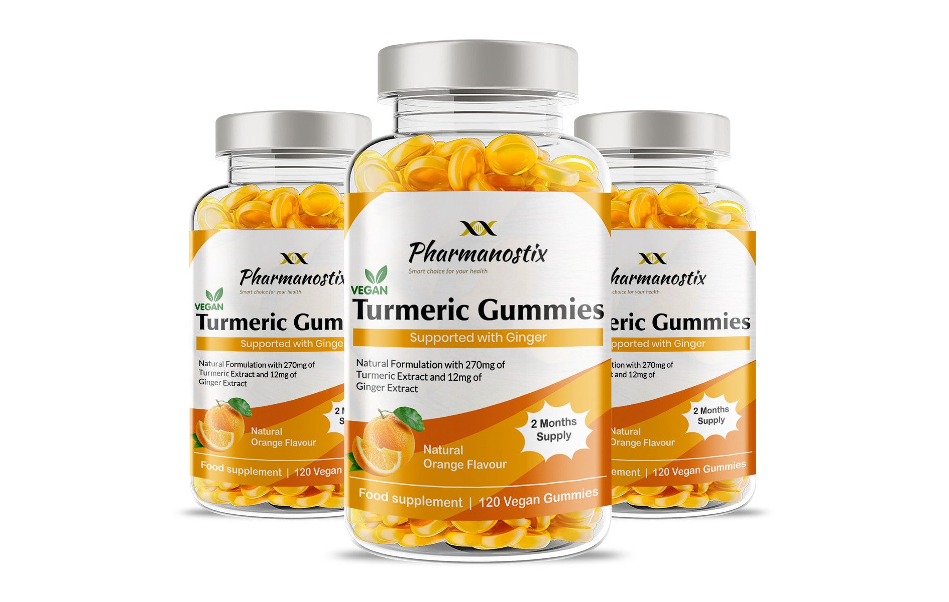 Through the window Turmeric Curcumin with Ginger Vegan Gummies - 120 Natural Orange Flavour - Herbal Supplement