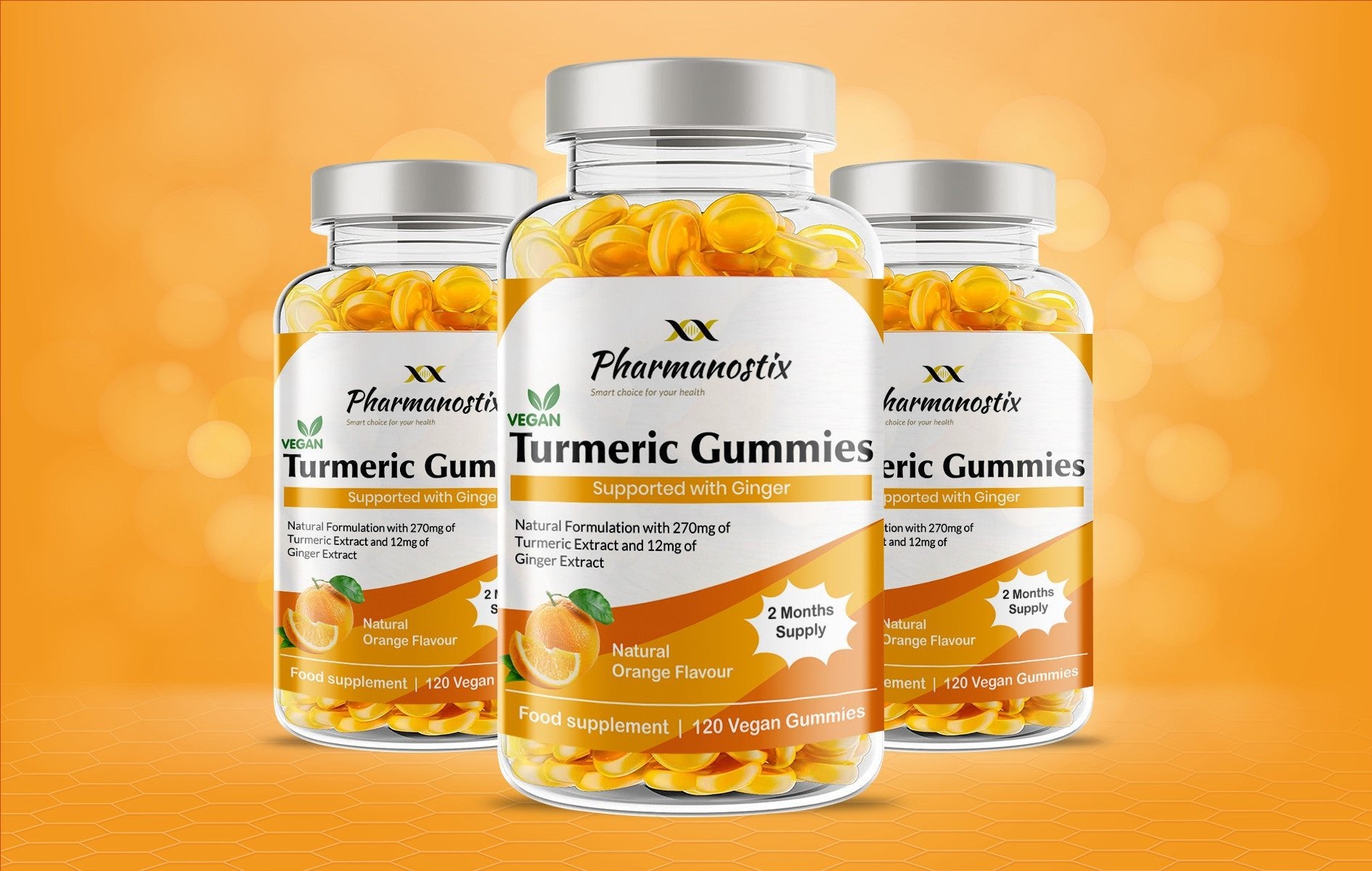 Through the window Turmeric Curcumin with Ginger Vegan Gummies - 120 Natural Orange Flavour - Herbal Supplement