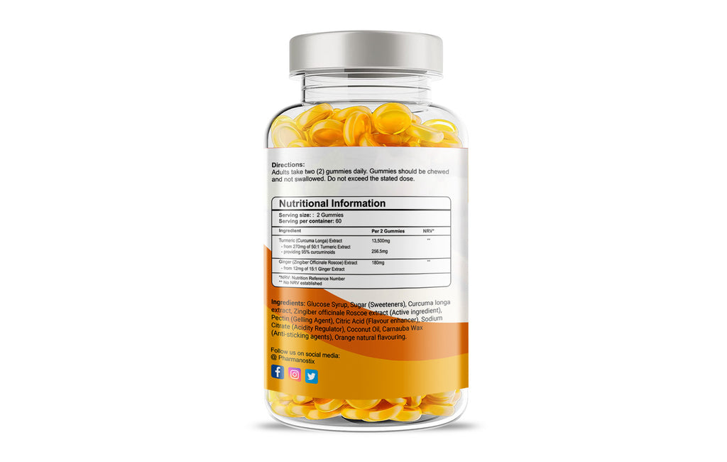 Through the window Turmeric Curcumin with Ginger Vegan Gummies - 120 Natural Orange Flavour - Herbal Supplement