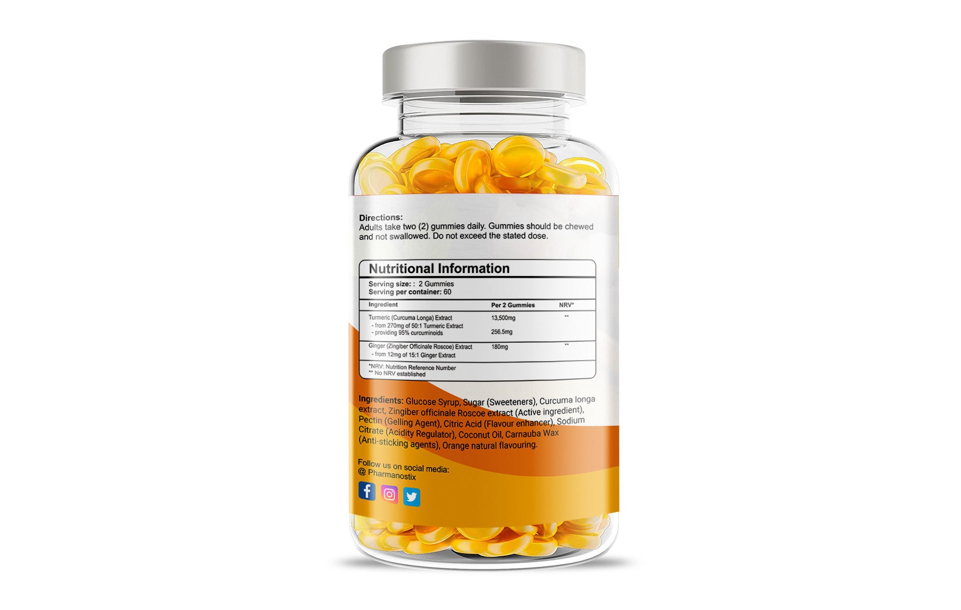 Through the window Turmeric Curcumin with Ginger Vegan Gummies - 120 Natural Orange Flavour - Herbal Supplement