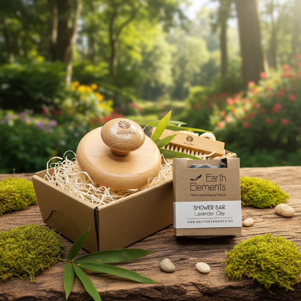 Through the window Natural Wooden Bathroom Eco Friendly Gift Box | Vegan Soap, Bamboo Nail Brush & Sustainable Body Brush with Plant Based Bristles 🌿 - n/a