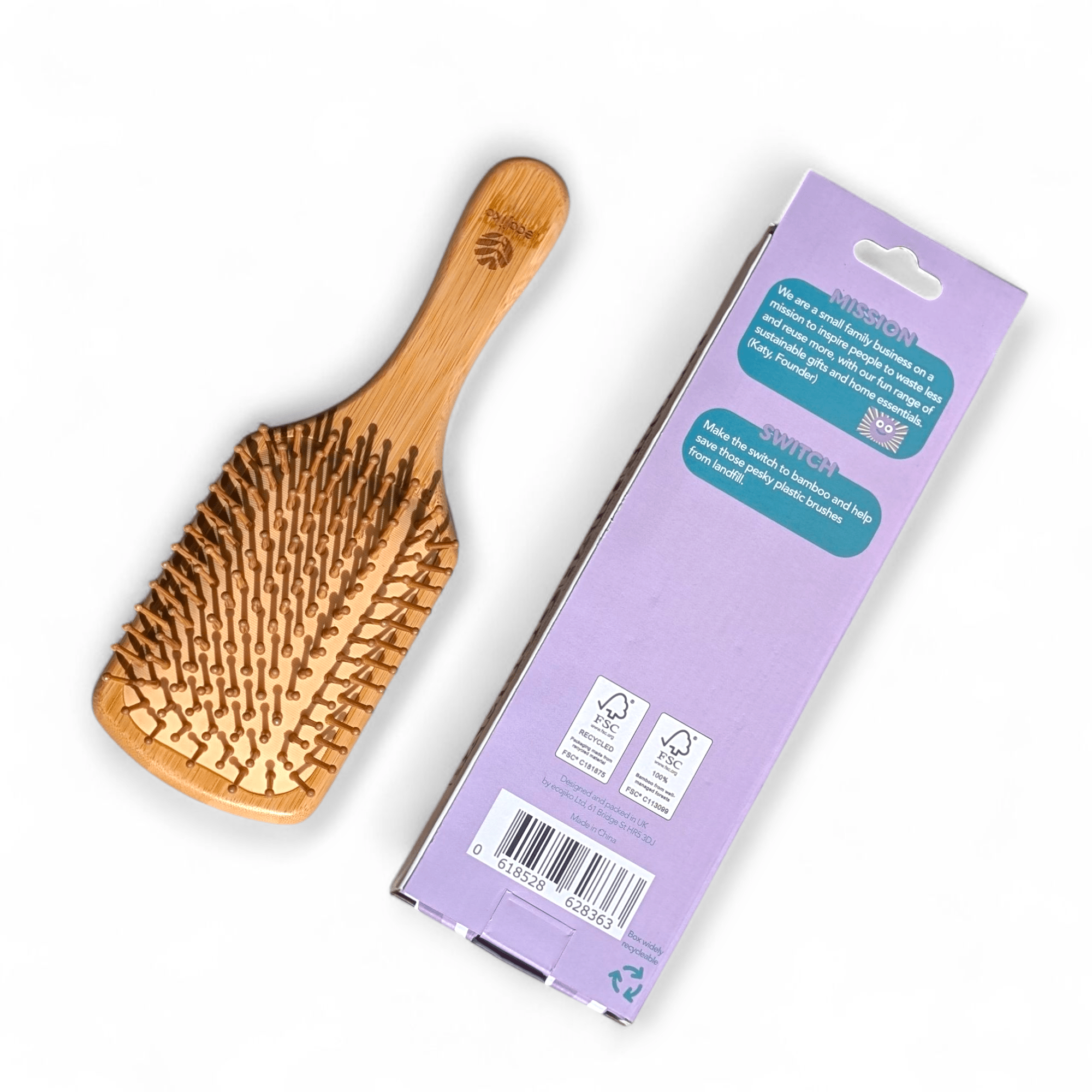 Through the window Bamboo Paddle Hair Brush | Sustainable Handle and Pins - n/a
